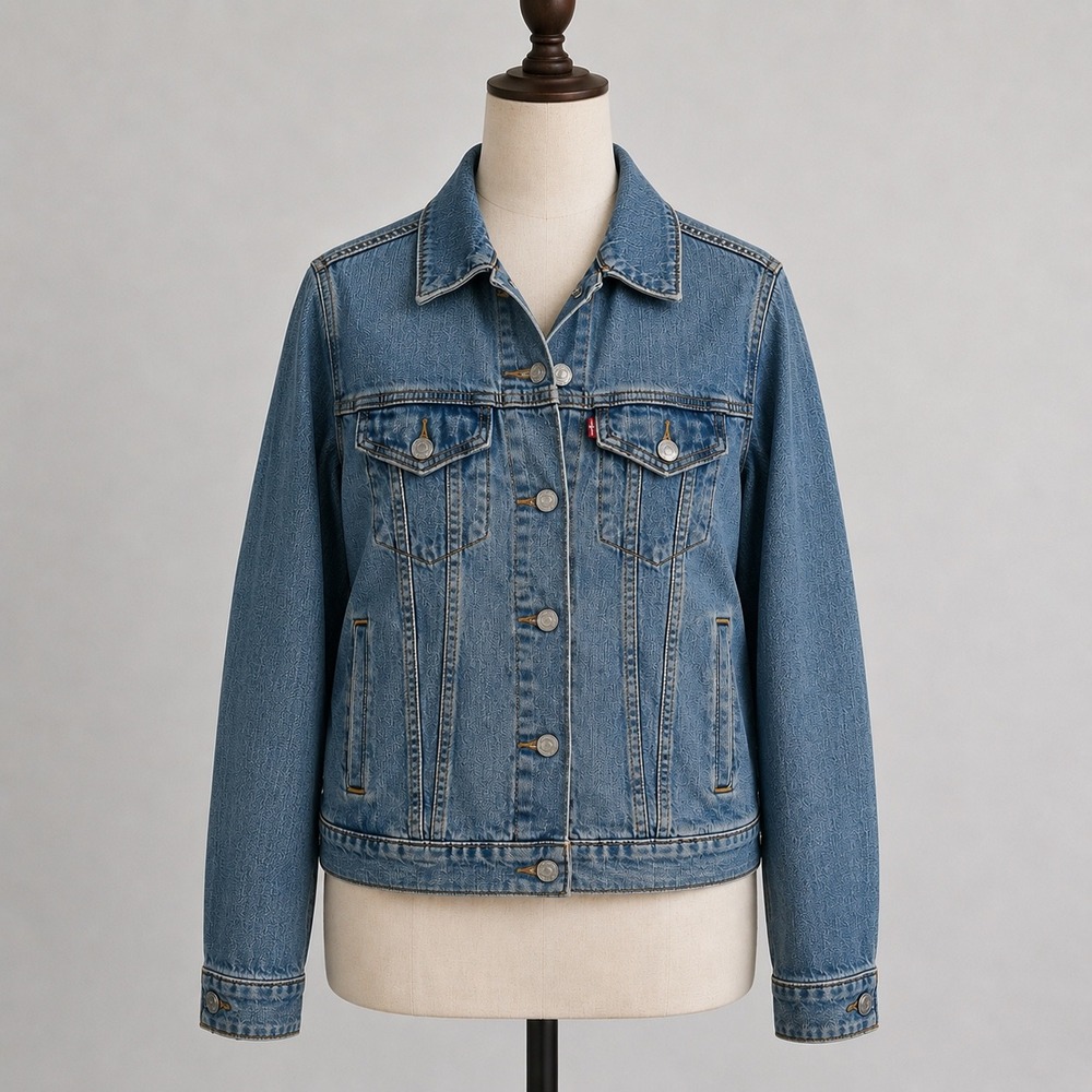 Levis Womens Trucker Denim Jacket Medium Wash Blue Size S Button Front Classic‎